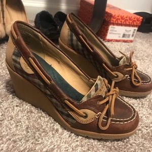 Sperry Topsider Leather Plaid Wedges
